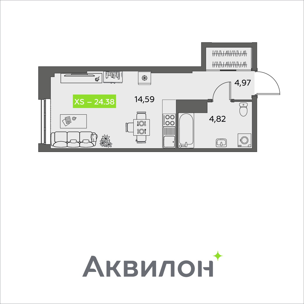 Студия 24 м2 в ЖК Аквилон Shine корпус null этаж 13