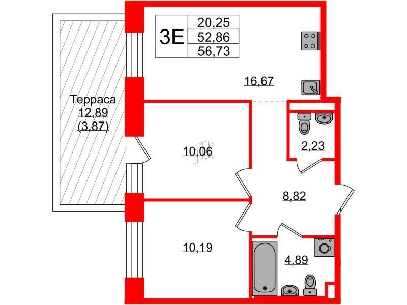 2-комнатная 56 м2 в ЖК PLUS Пулковский корпус null этаж 1