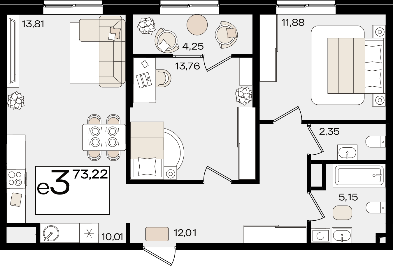 Студия 73 м2 в ЖК Патрики корпус null этаж 2