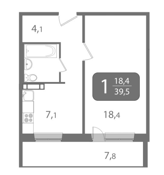 1-комнатная 39.5 м2 в ЖК undefined корпус null этаж 6