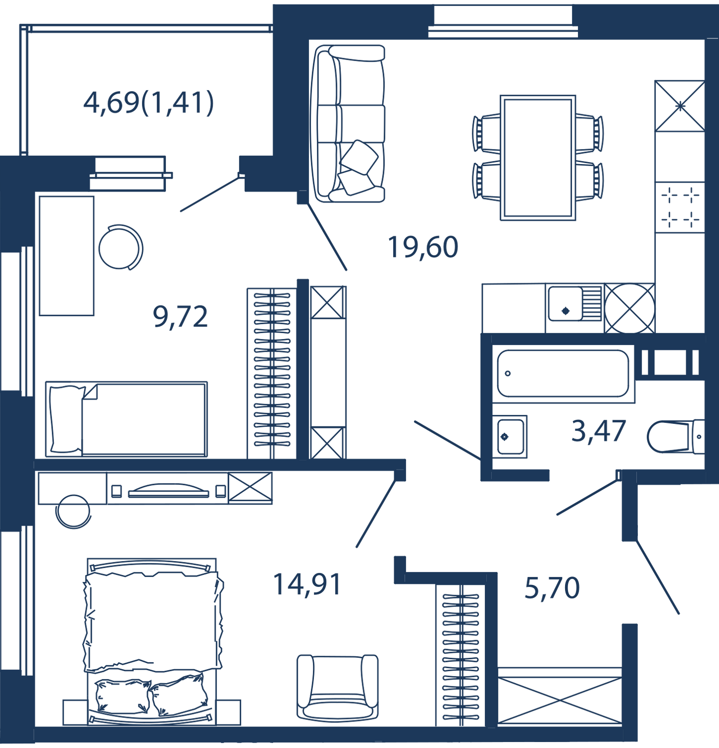 2-комнатная 54 м2 в ЖК Bereg. Курортный корпус null этаж 5