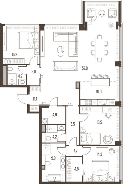 4-комнатная 161 м2 в ЖК High Life корпус null этаж 44