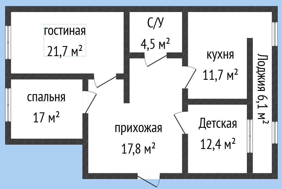 3-комнатная 91.2 м2 в ЖК undefined корпус null этаж 5