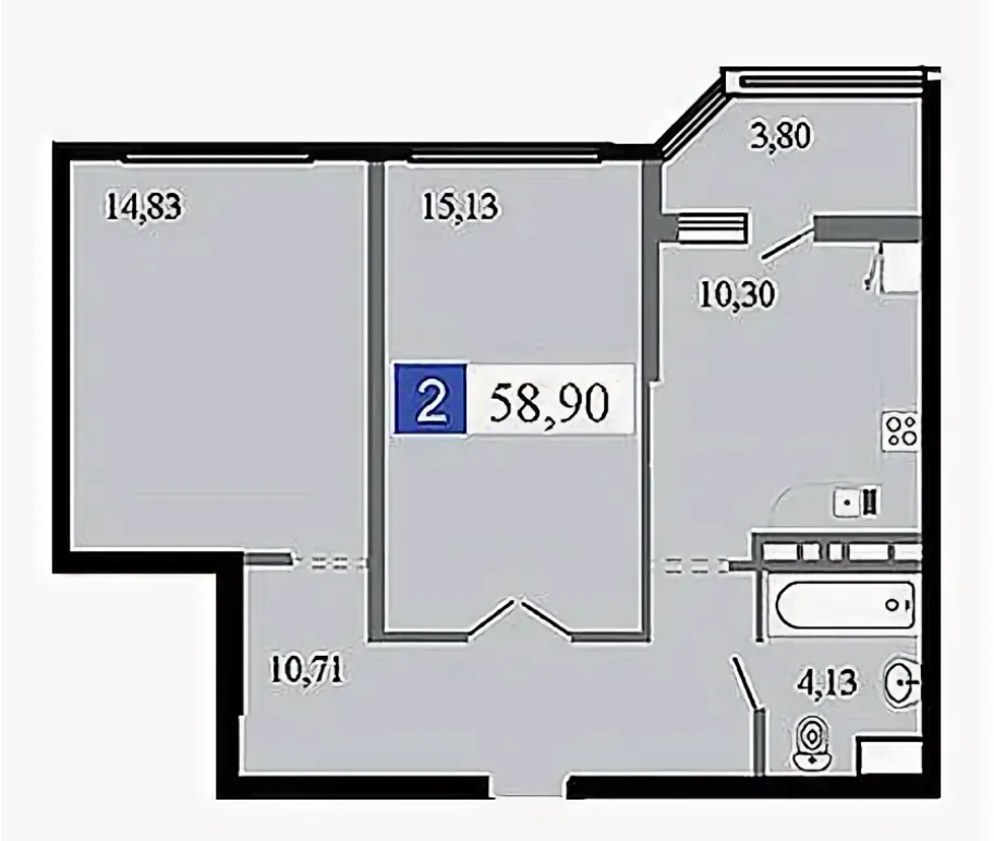 2-комнатная 54.6 м2 в ЖК undefined корпус null этаж 2
