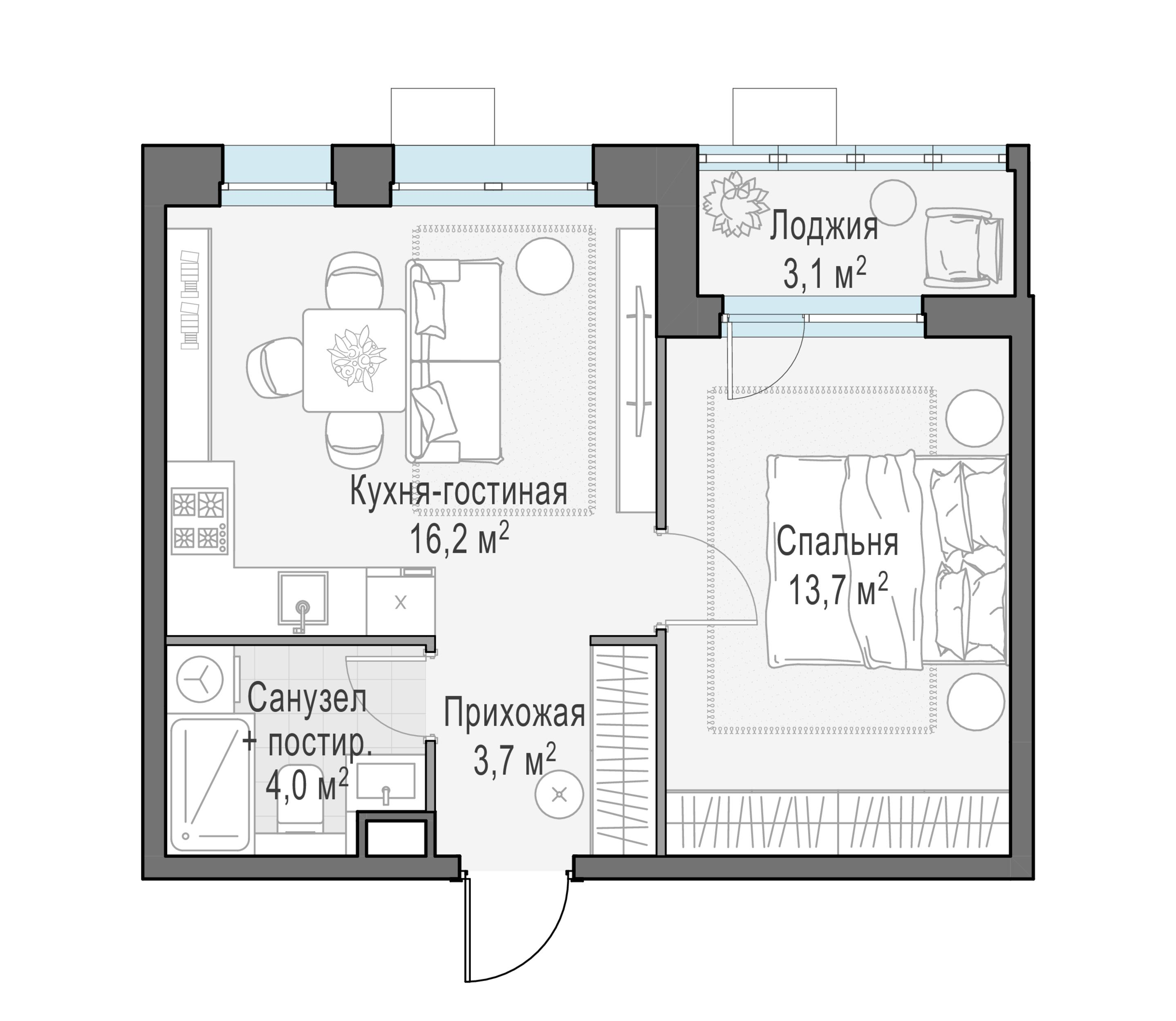 2-комнатная 37 м2 в ЖК Жилые кварталы «Новое Пушкино» корпус null этаж 6