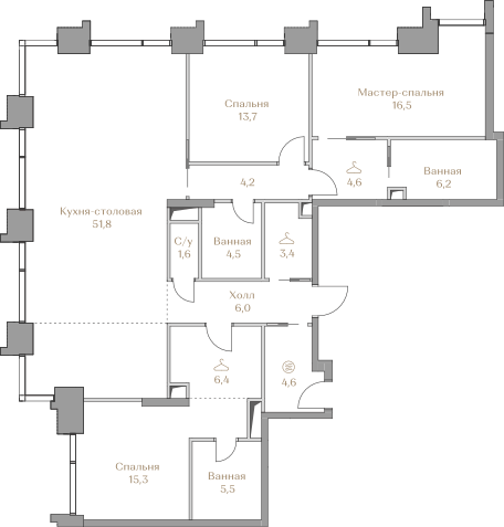 3-комнатная 144 м2 в ЖК Luzhniki Collection корпус null этаж 8