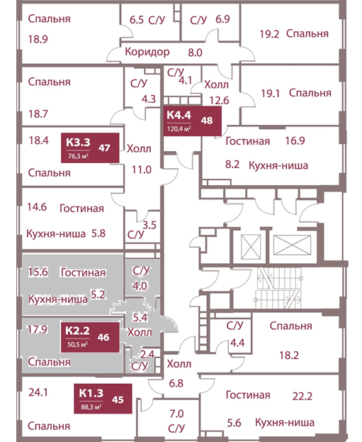 1-комнатная 50.5 м2 в ЖК undefined корпус null этаж 13