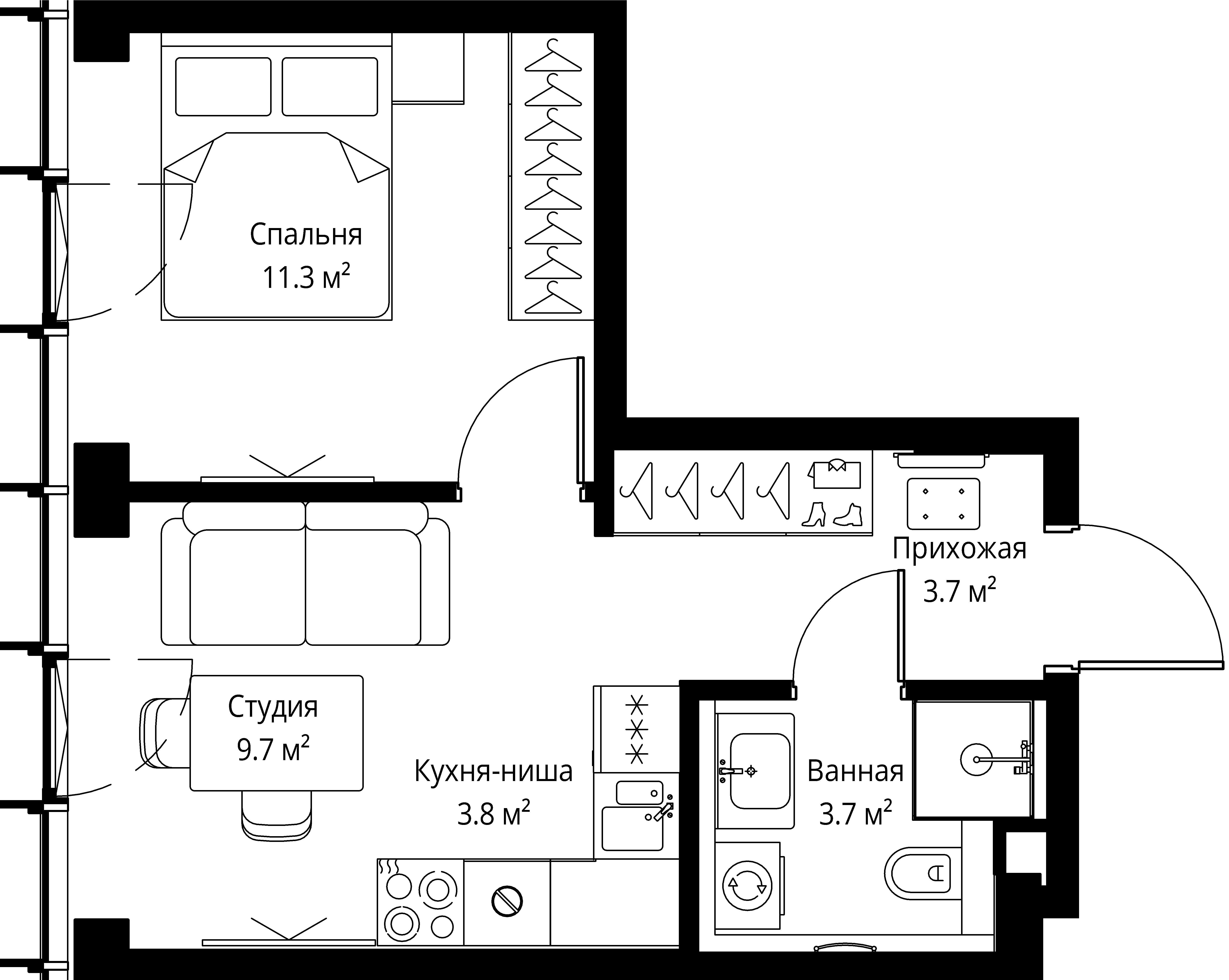 1-комнатная 32 м2 в ЖК Симфония 34 корпус null этаж 14