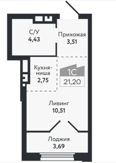 Студия 21.2 м2 в ЖК undefined корпус null этаж 15