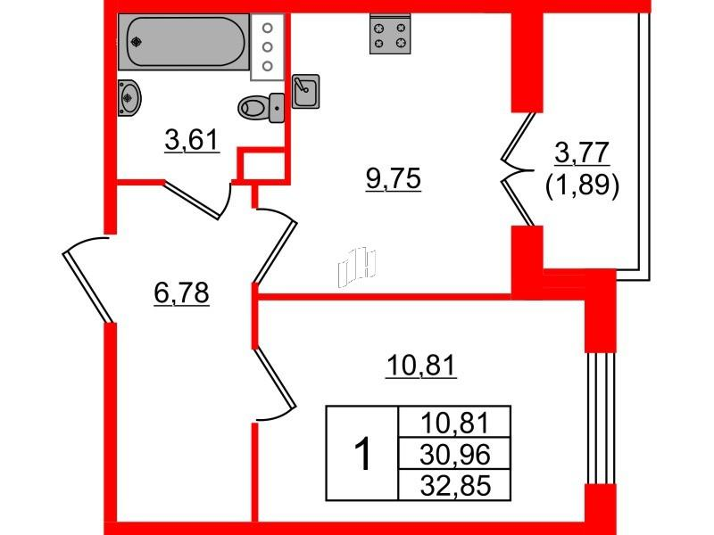 1-комнатная 32 м2 в ЖК Сертолово Парк корпус null этаж 7