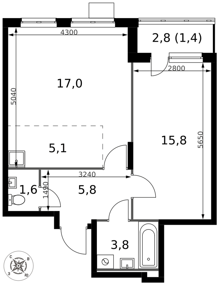 2-комнатная 50 м2 в ЖК 1-й Донской корпус null этаж 11