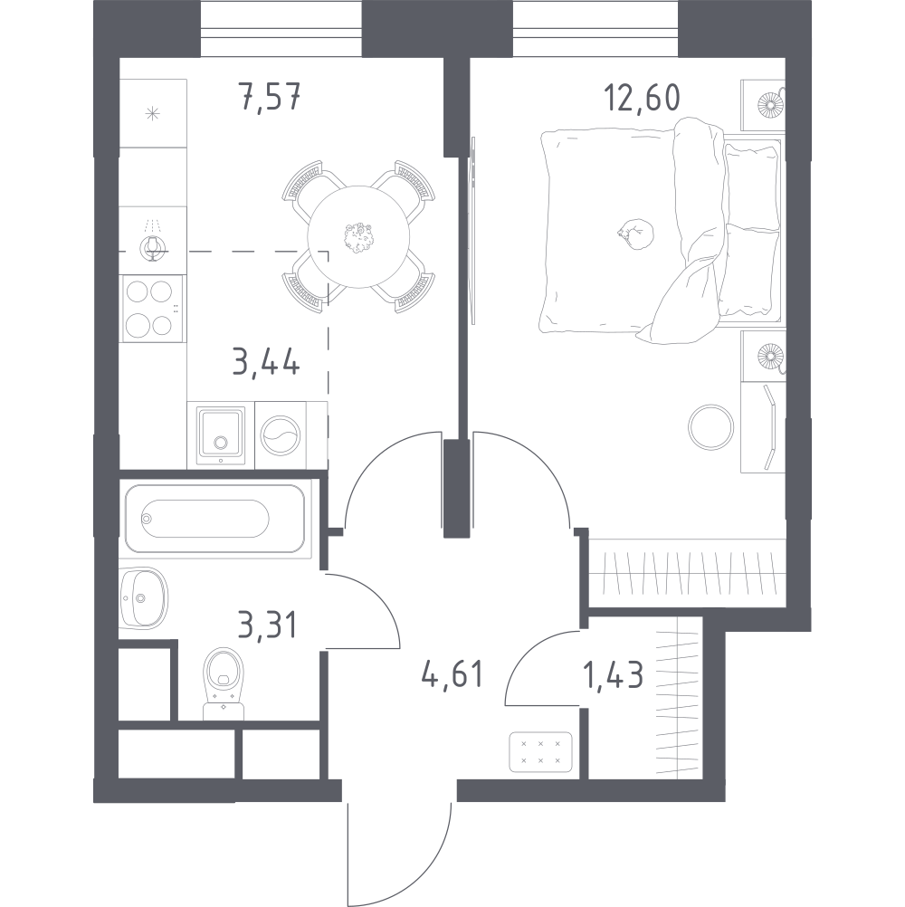 Студия 32 м2 в ЖК Новоград Павлино корпус null этаж 7