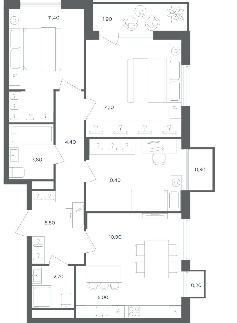 4-комнатная 67 м2 в ЖК Равновесие корпус null этаж 4