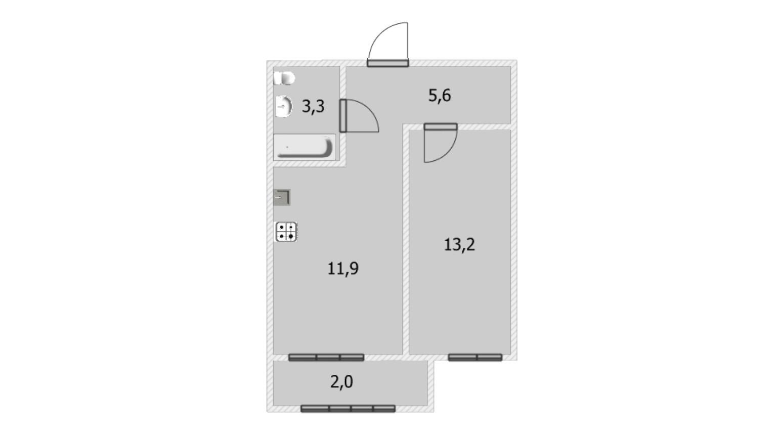 1-комнатная 34.2 м2 в ЖК undefined корпус null этаж 2
