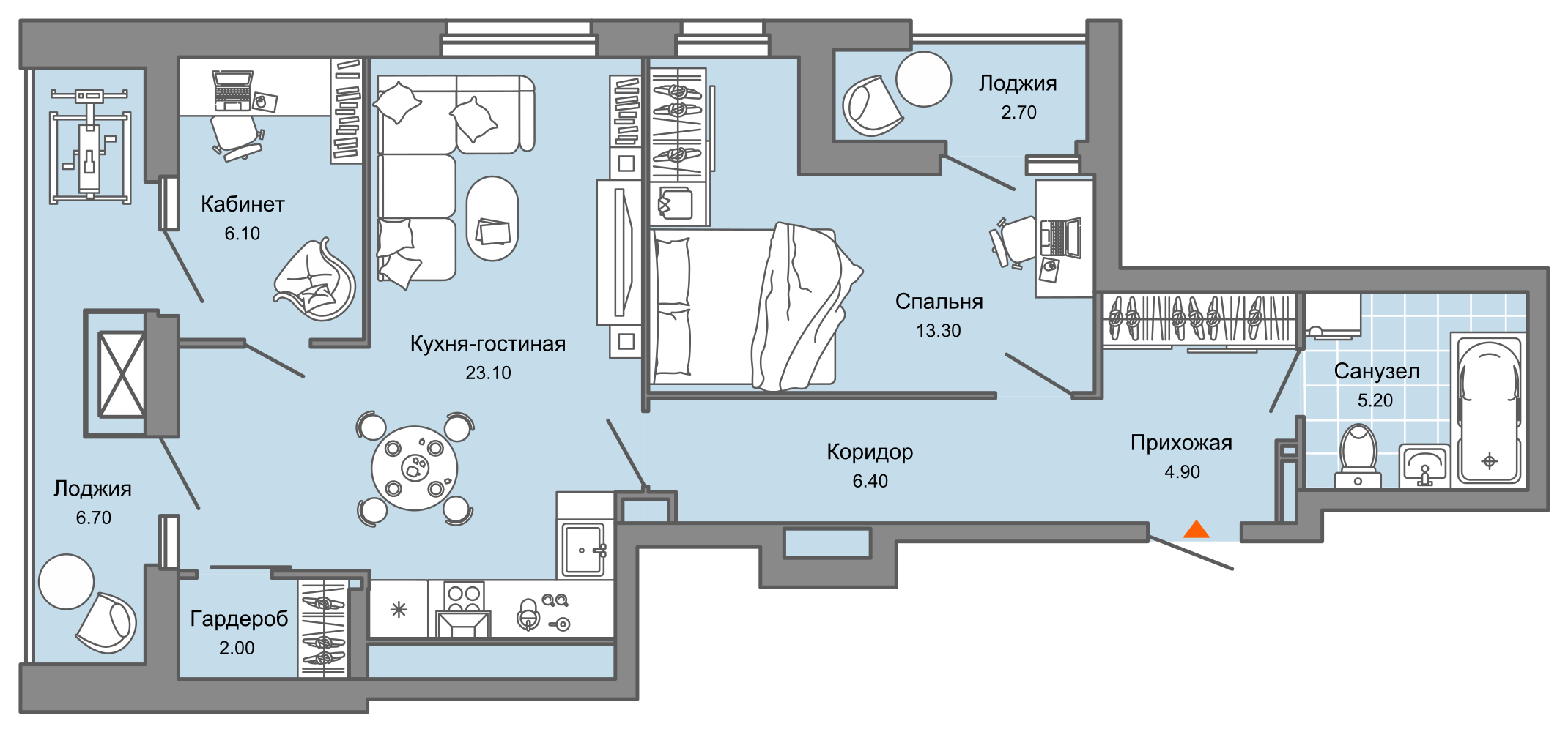 2-комнатная 66 м2 в ЖК Камаполис корпус null этаж 12