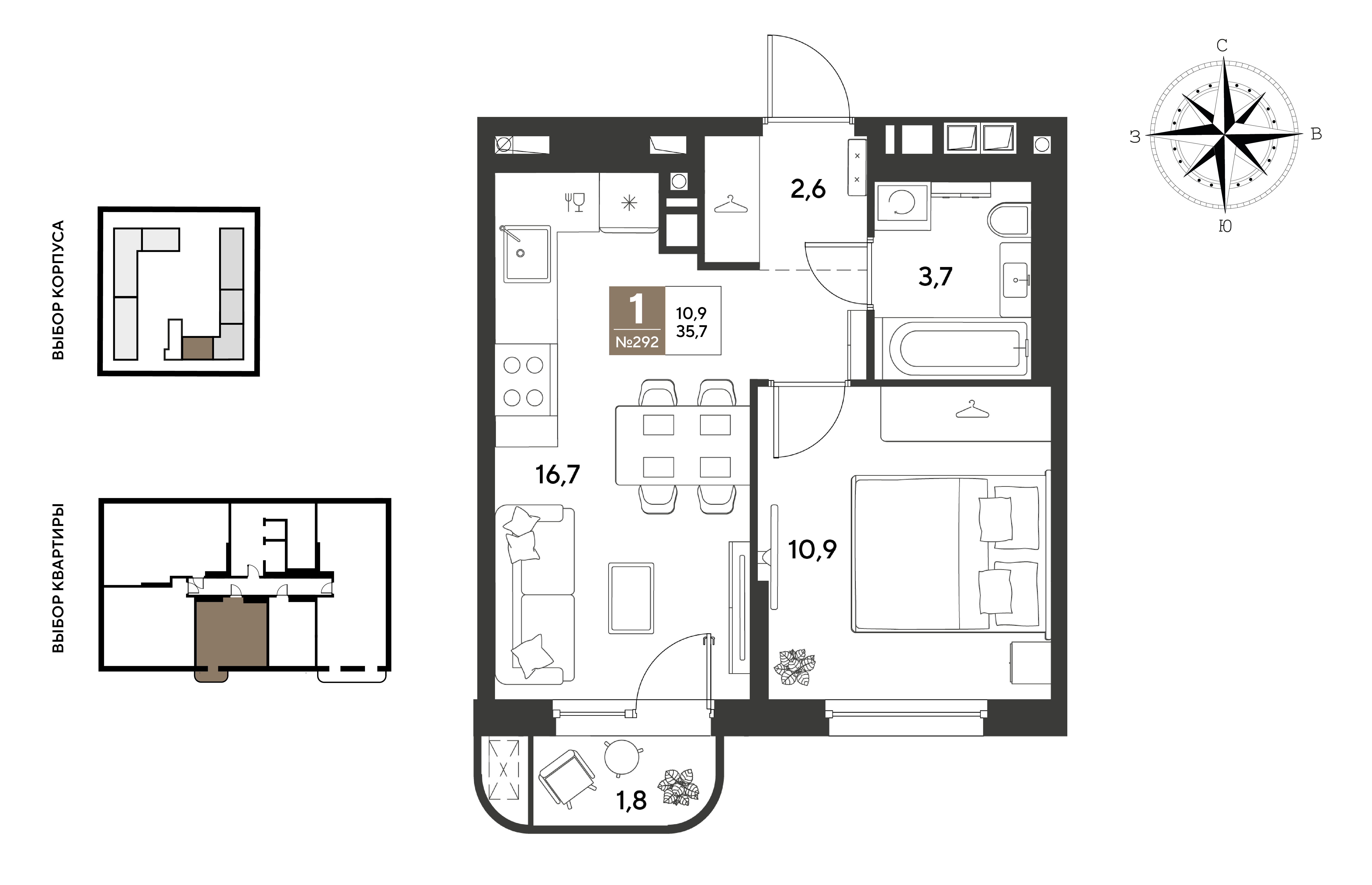 1-комнатная 35 м2 в ЖК ГРЭЙД корпус null этаж 3