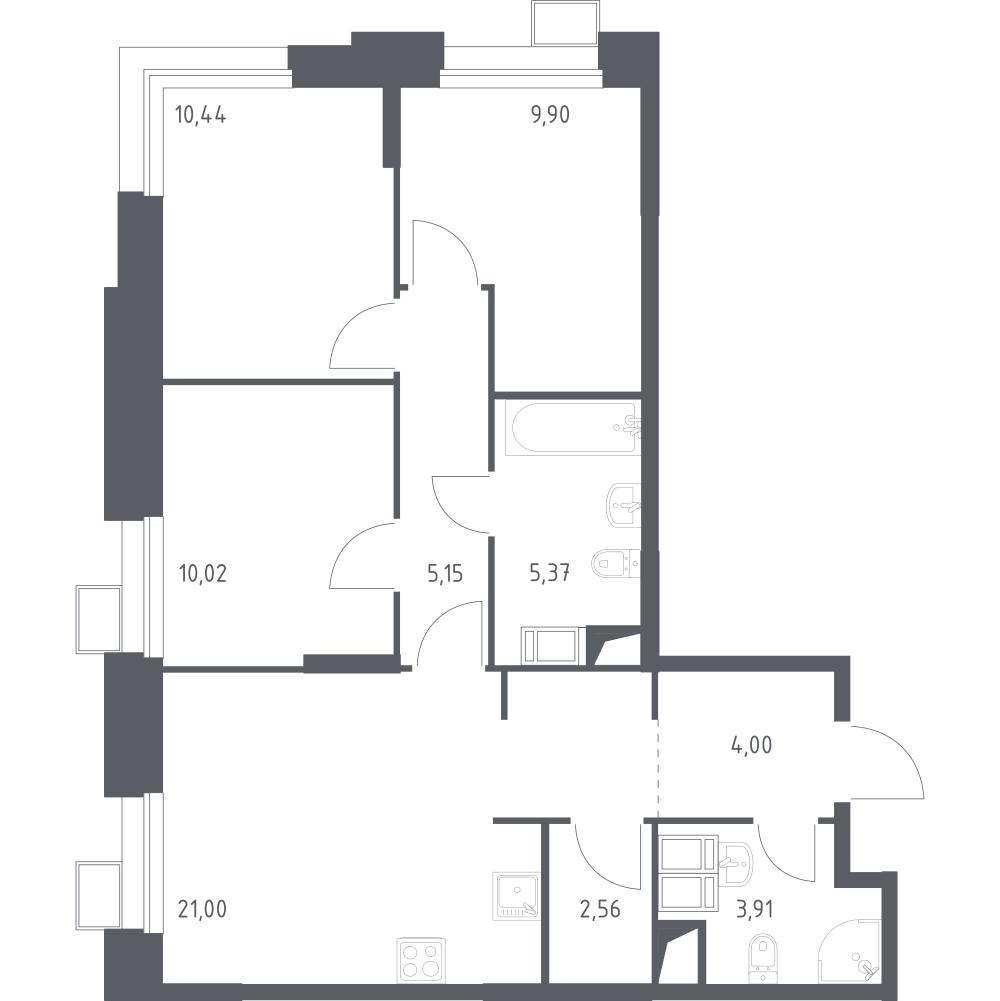 3-комнатная 71 м2 в ЖК Тропарево Парк корпус null этаж 15