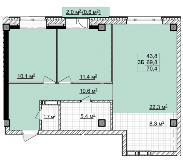 2-комнатная 69.7 м2 в ЖК undefined корпус null этаж 6