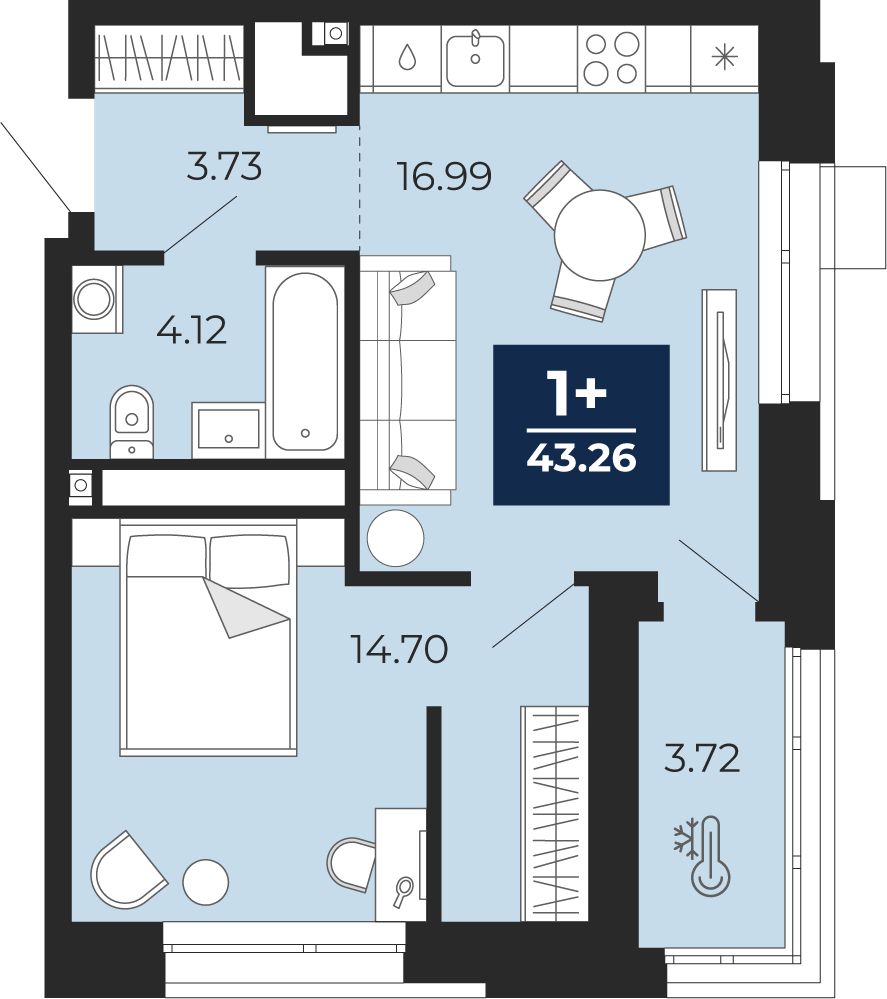 1-комнатная 39 м2 в ЖК Мириады корпус null этаж 3