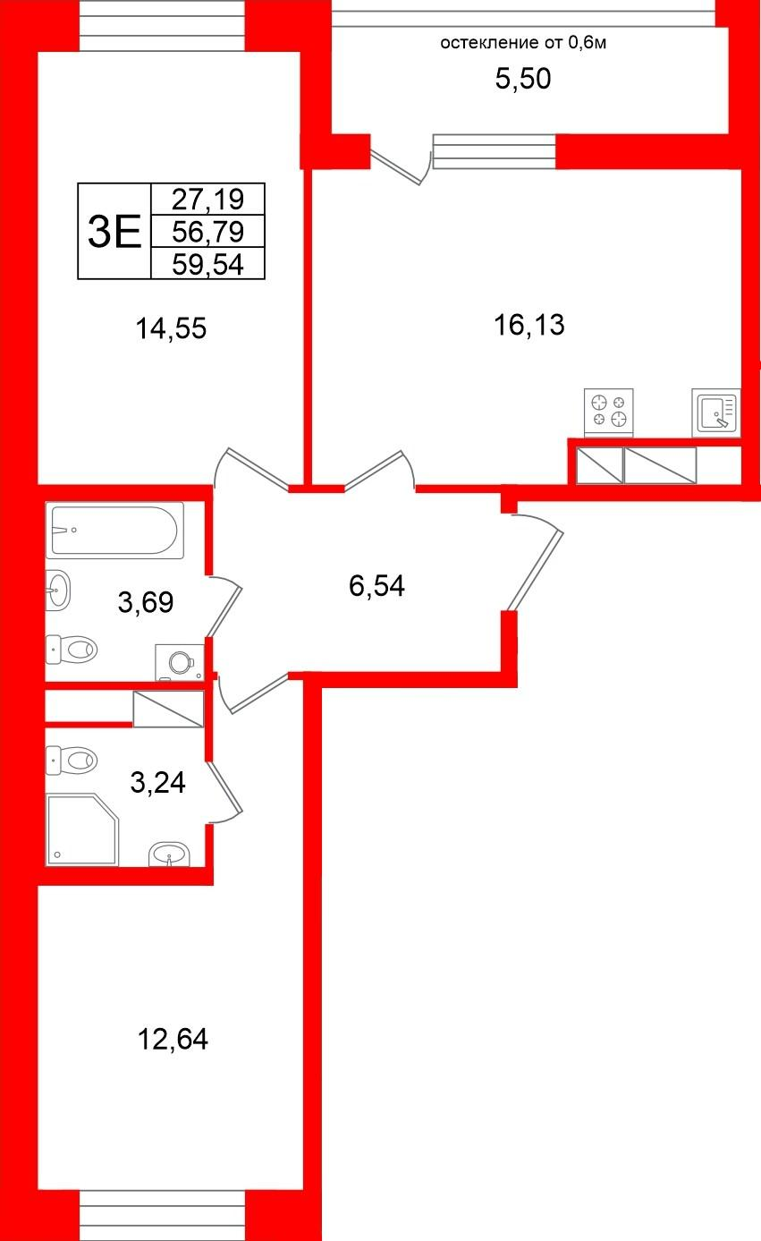 2-комнатная 56 м2 в ЖК Титул в Московском корпус null этаж 5