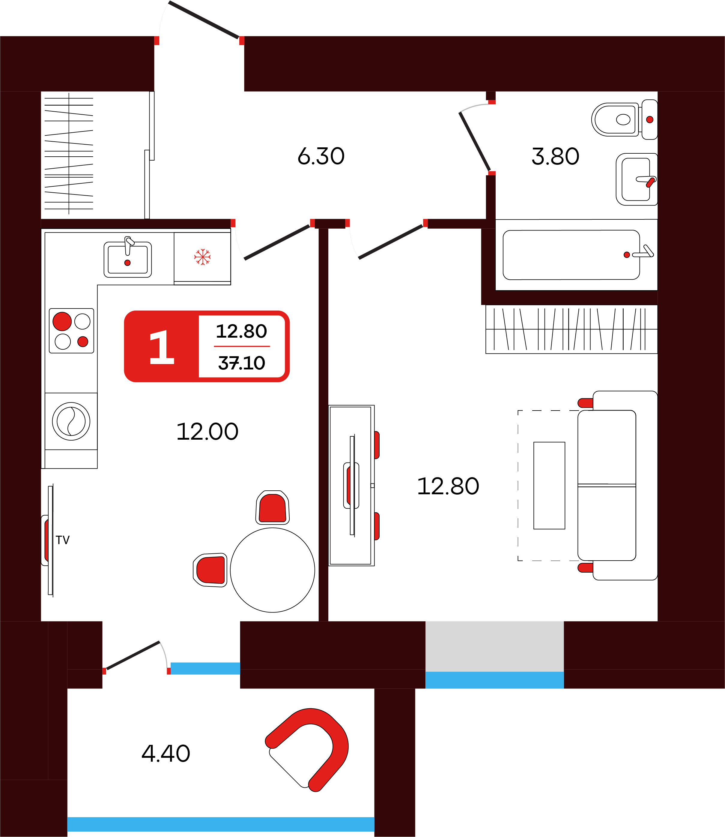 1-комнатная 37 м2 в ЖК Тепло корпус null этаж 5