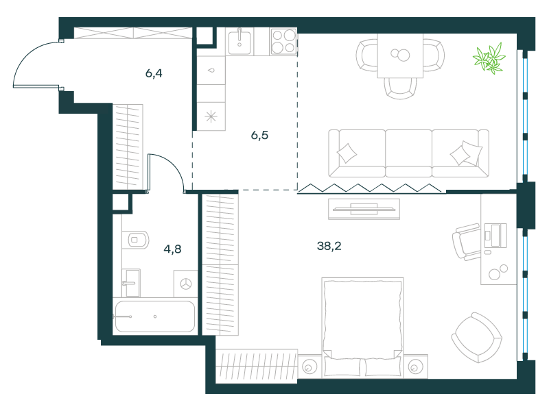 1-комнатная 55 м2 в ЖК Левел Южнопортовая корпус null этаж 31