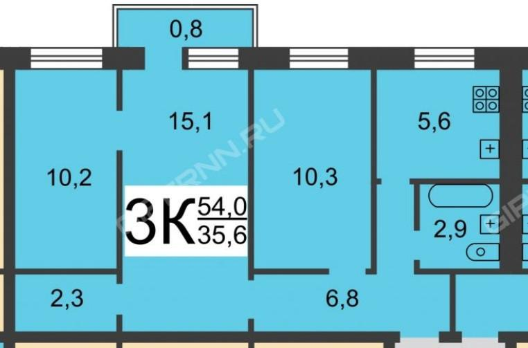 3-комнатная 53.3 м2 в ЖК undefined корпус null этаж 1