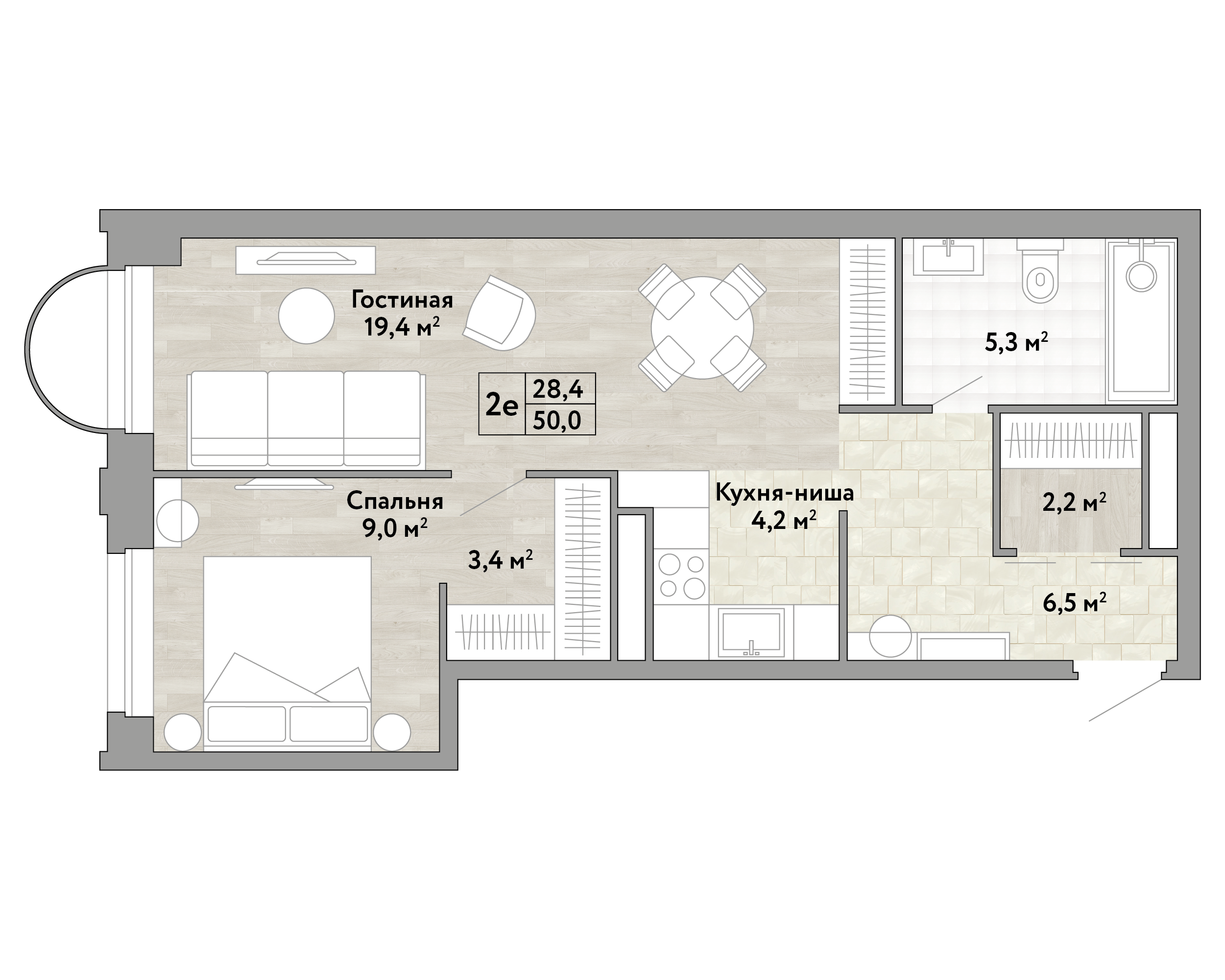 1-комнатная 50 м2 в ЖК Новые Смыслы корпус null этаж 12