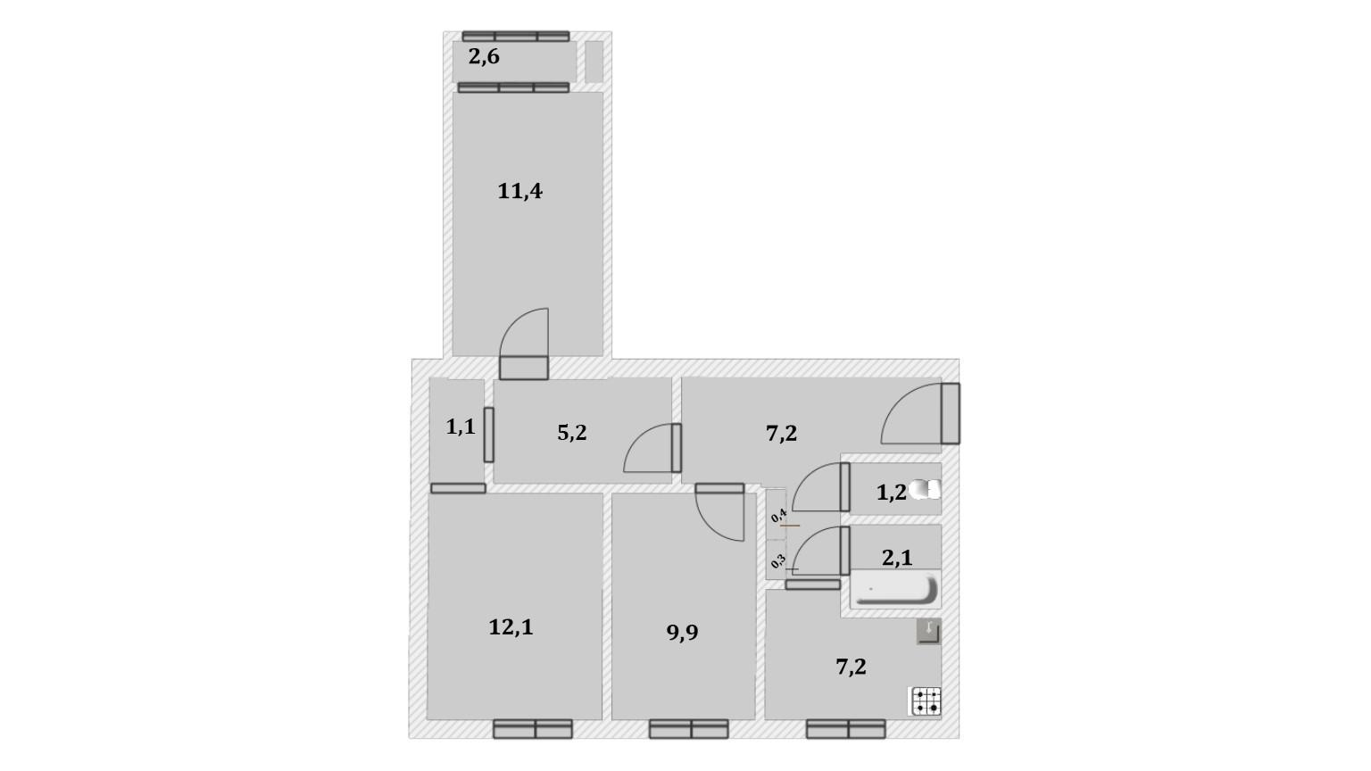 3-комнатная 59.4 м2 в ЖК undefined корпус null этаж 7