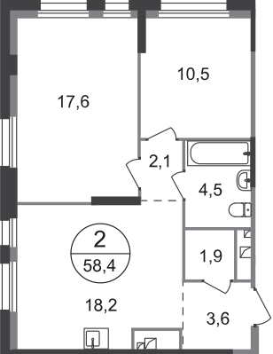 2-комнатная 58 м2 в ЖК Первый Московский корпус null этаж 10
