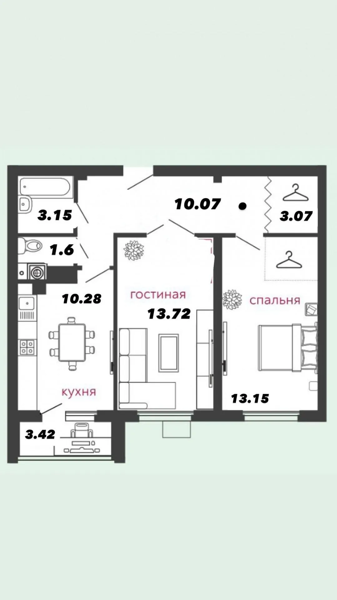 2-комнатная 58.4 м2 в ЖК undefined корпус null этаж 2