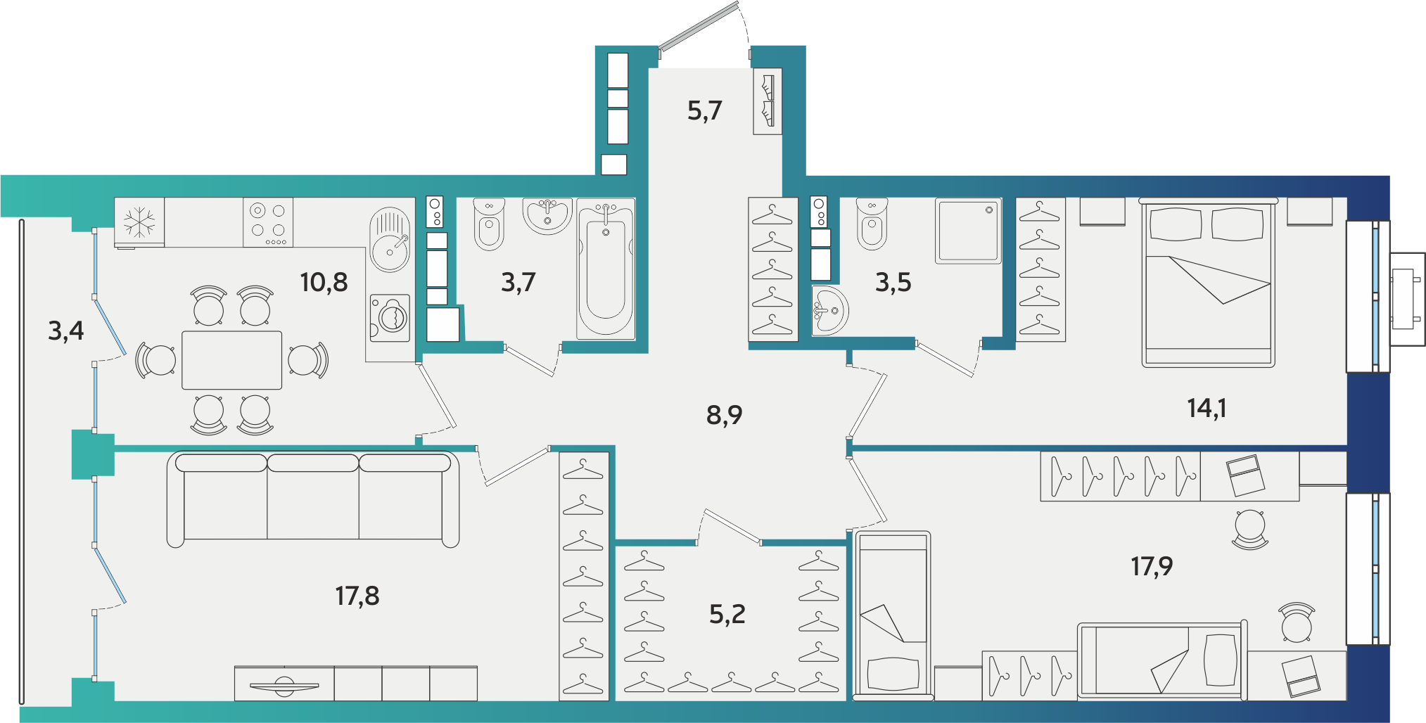 3-комнатная 89 м2 в ЖК Экополис корпус null этаж 2