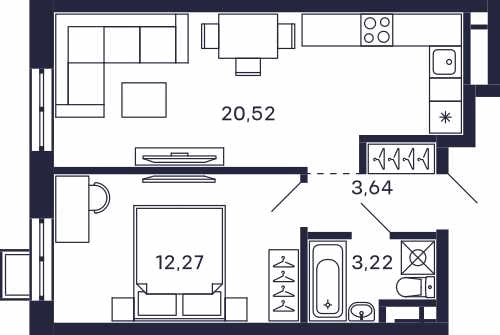 1-комнатная 39 м2 в ЖК Квартал Тетрис корпус null этаж 21