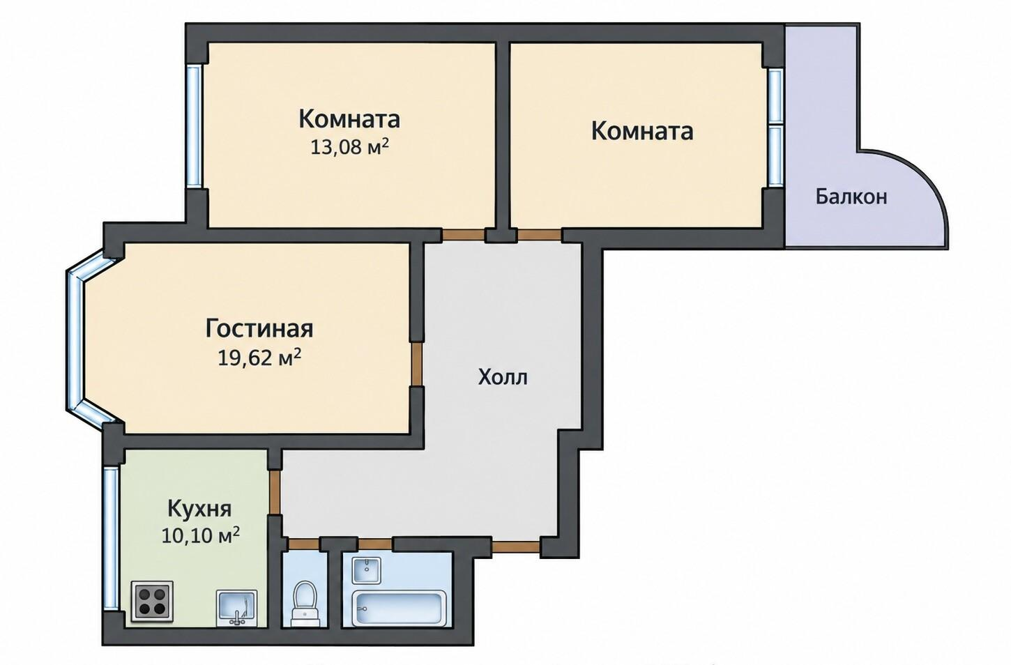 3-комнатная 74.9 м2 в ЖК undefined корпус null этаж 9