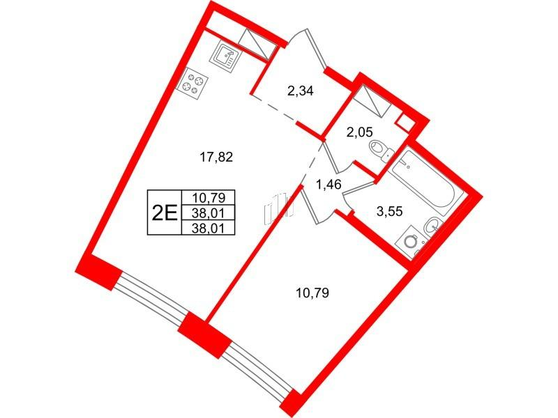 1-комнатная 38 м2 в ЖК ID Petrogradskaya корпус null этаж 5