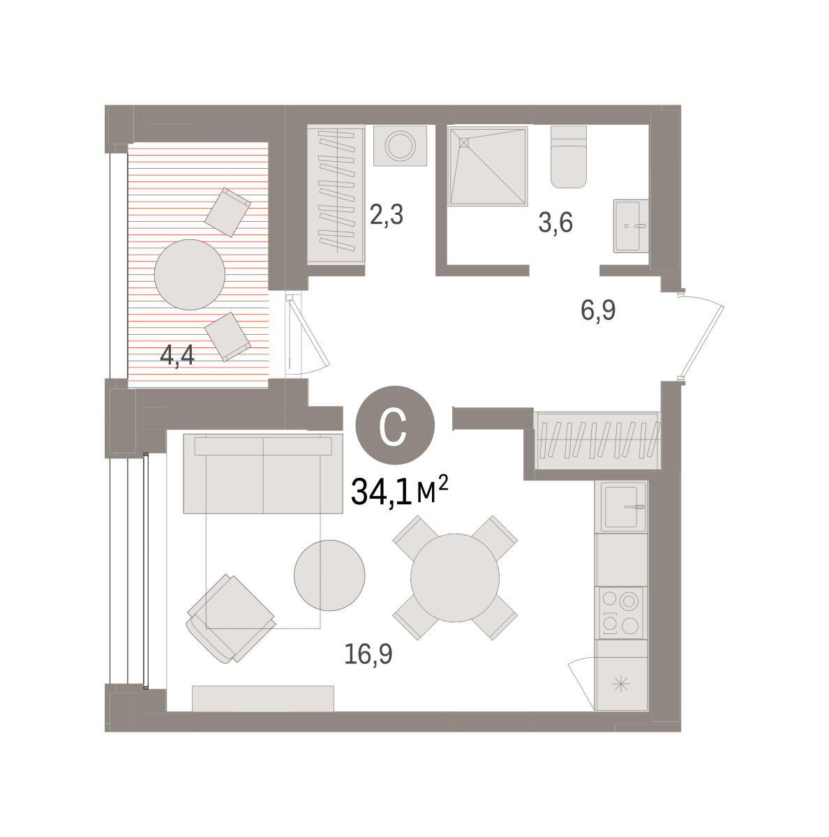 Студия 34 м2 в ЖК Европейский квартал корпус null этаж 6