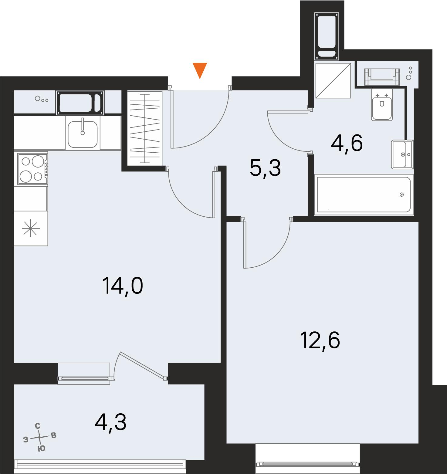 1-комнатная 38 м2 в ЖК М36 корпус null этаж 3