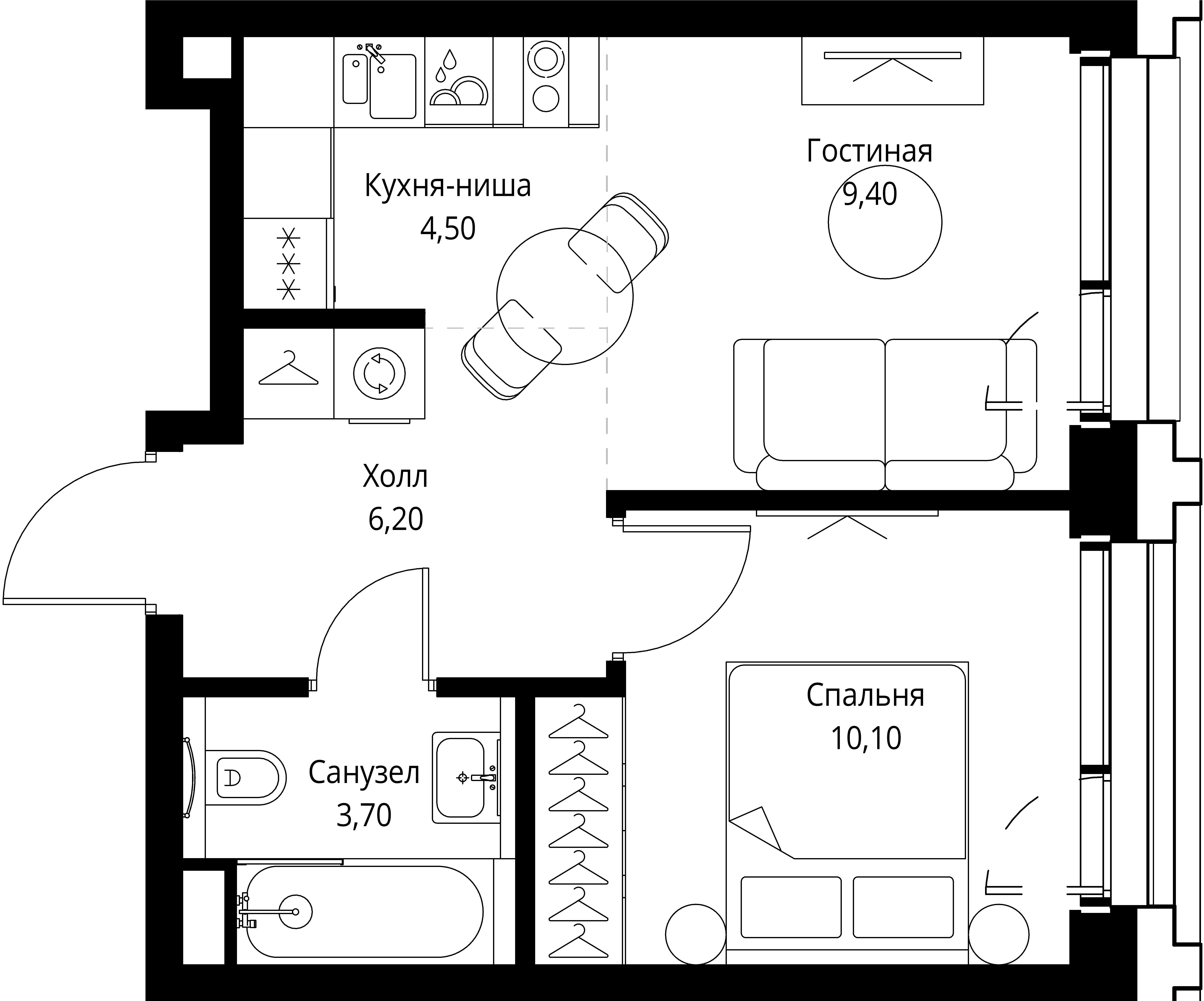 1-комнатная 34 м2 в ЖК СЕТ корпус null этаж 3