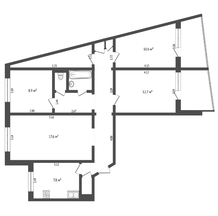 4-комнатная 82.9 м2 в ЖК undefined корпус null этаж 2