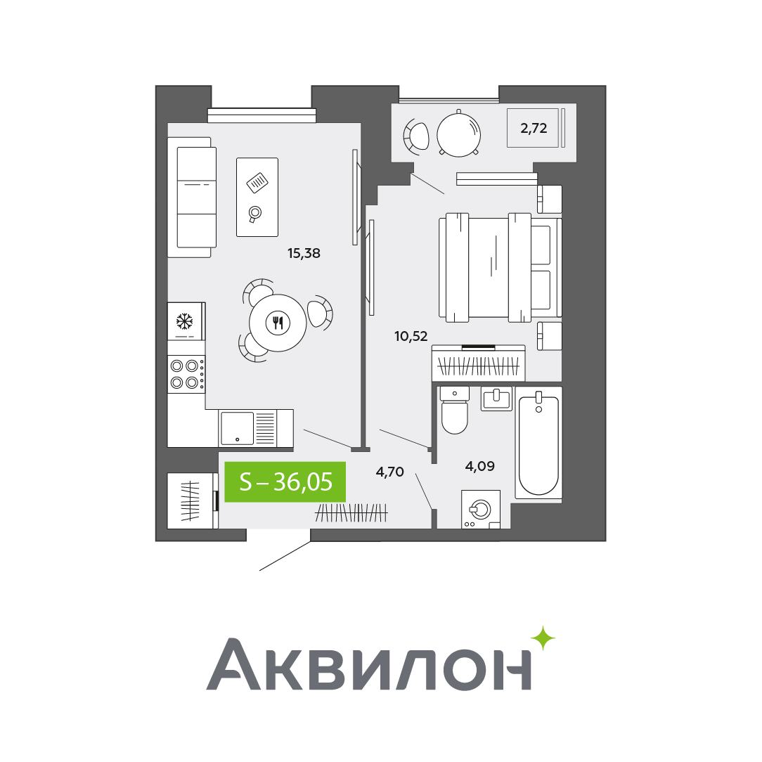 Студия 36 м2 в ЖК Аквилон CITY Towers корпус null этаж 8
