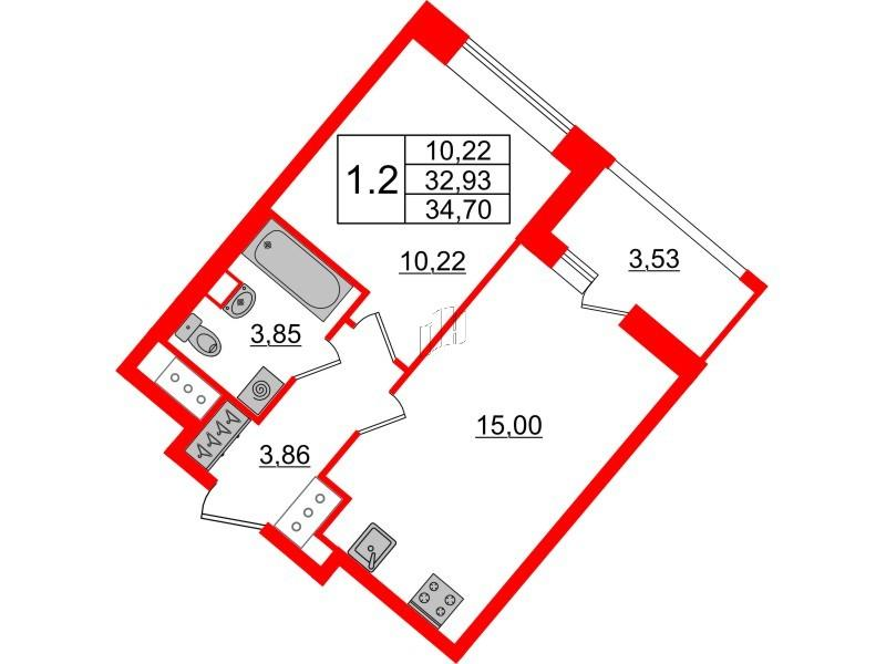 1-комнатная 32 м2 в ЖК Pulse Premier корпус null этаж 5