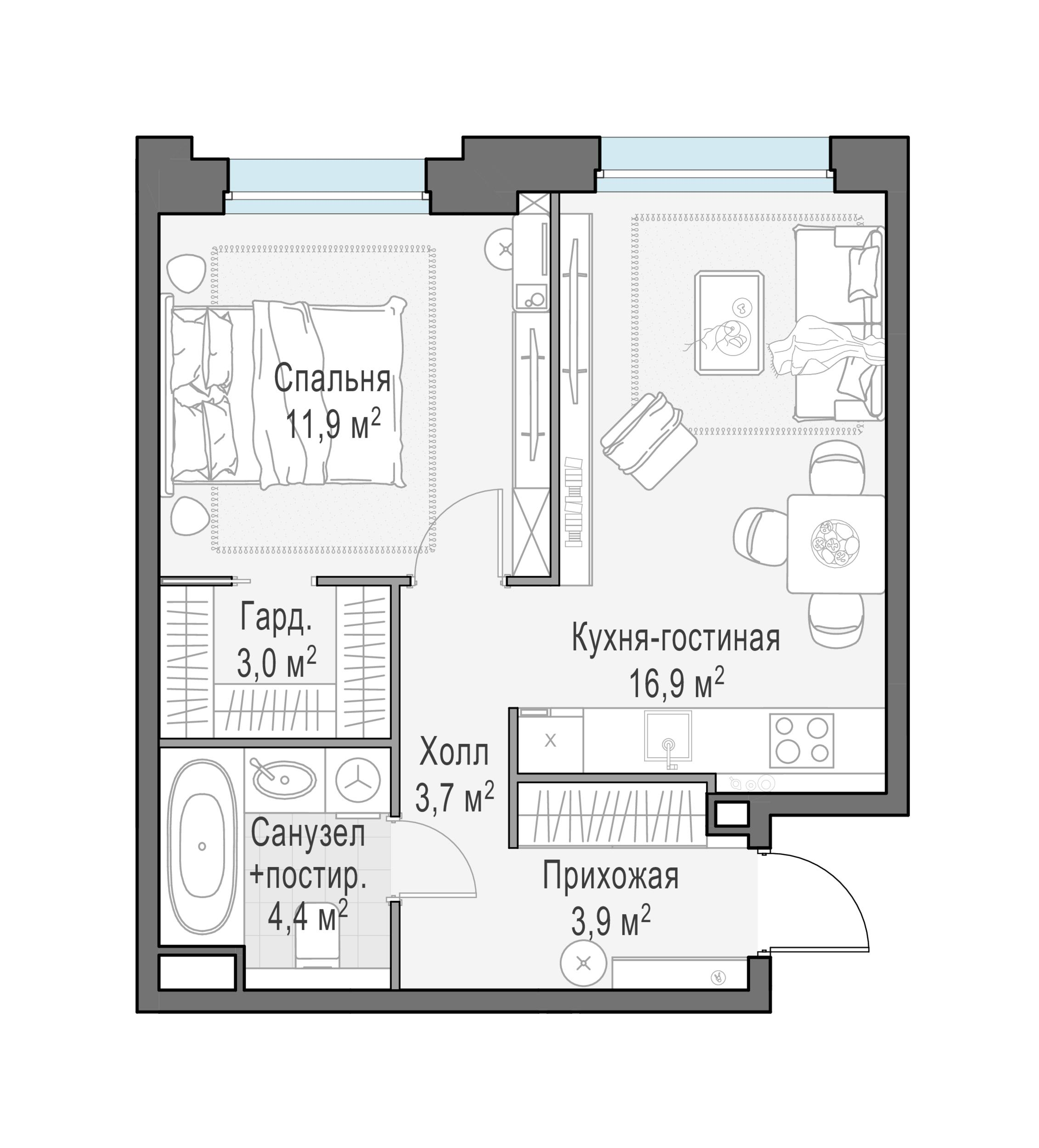 2-комнатная 44 м2 в ЖК Жилые кварталы «Белый Град» корпус null этаж 5
