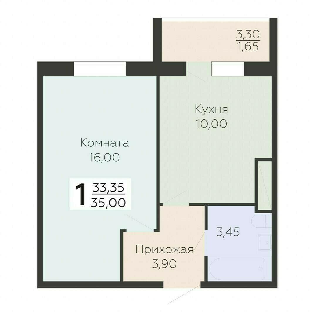 1-комнатная 35 м2 в ЖК Ленский корпус null этаж 12