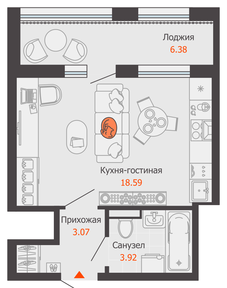 1-комнатная 29 м2 в ЖК Камаполис корпус null этаж 11
