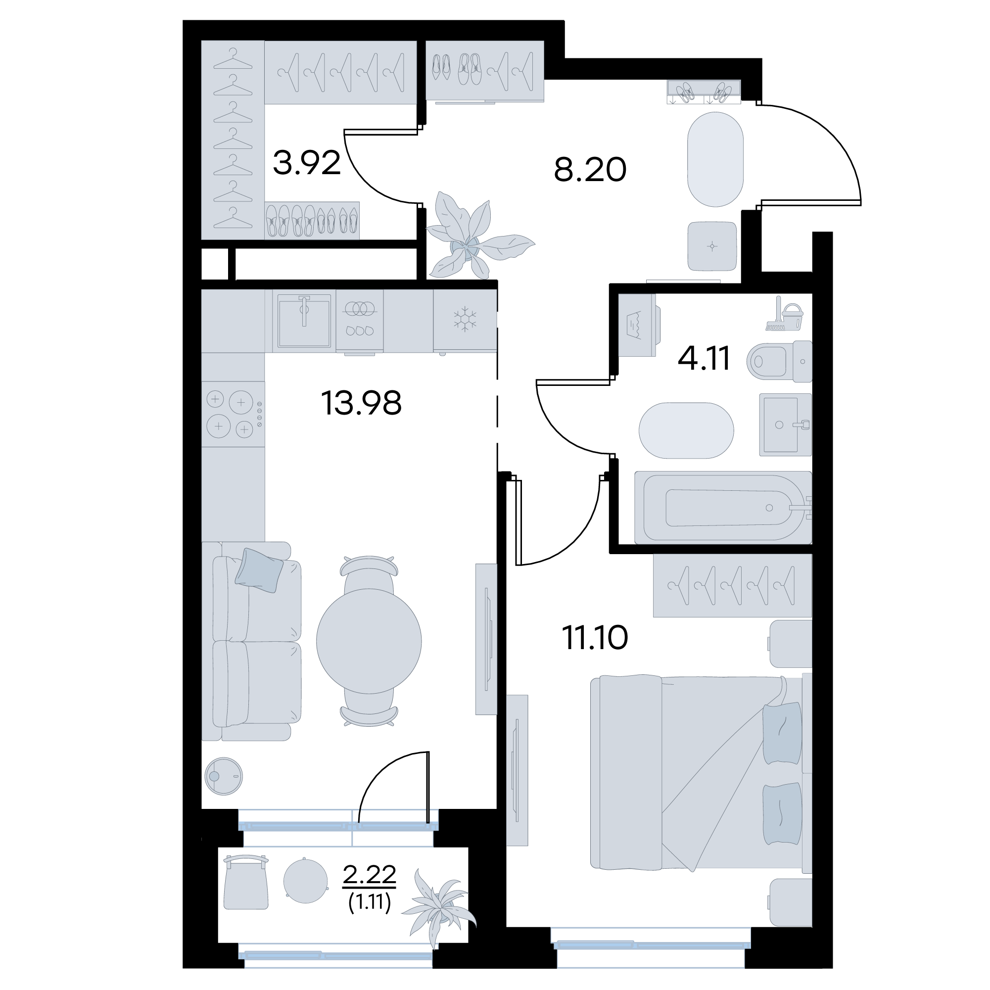 1-комнатная 42 м2 в ЖК Октябрьский корпус null этаж 2