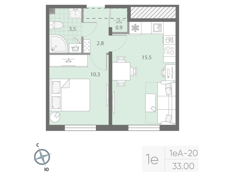 1-комнатная 33 м2 в ЖК Дыбенко Парк корпус null этаж 10