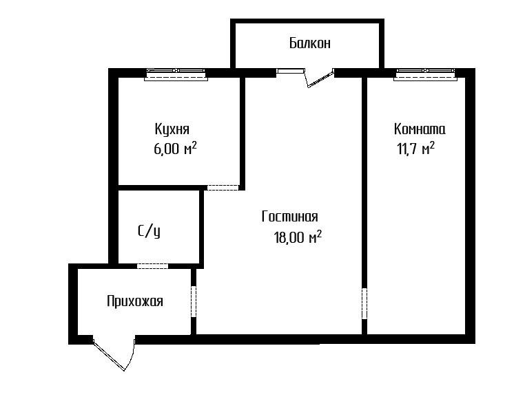 2-комнатная 46.6 м2 в ЖК undefined корпус null этаж 3