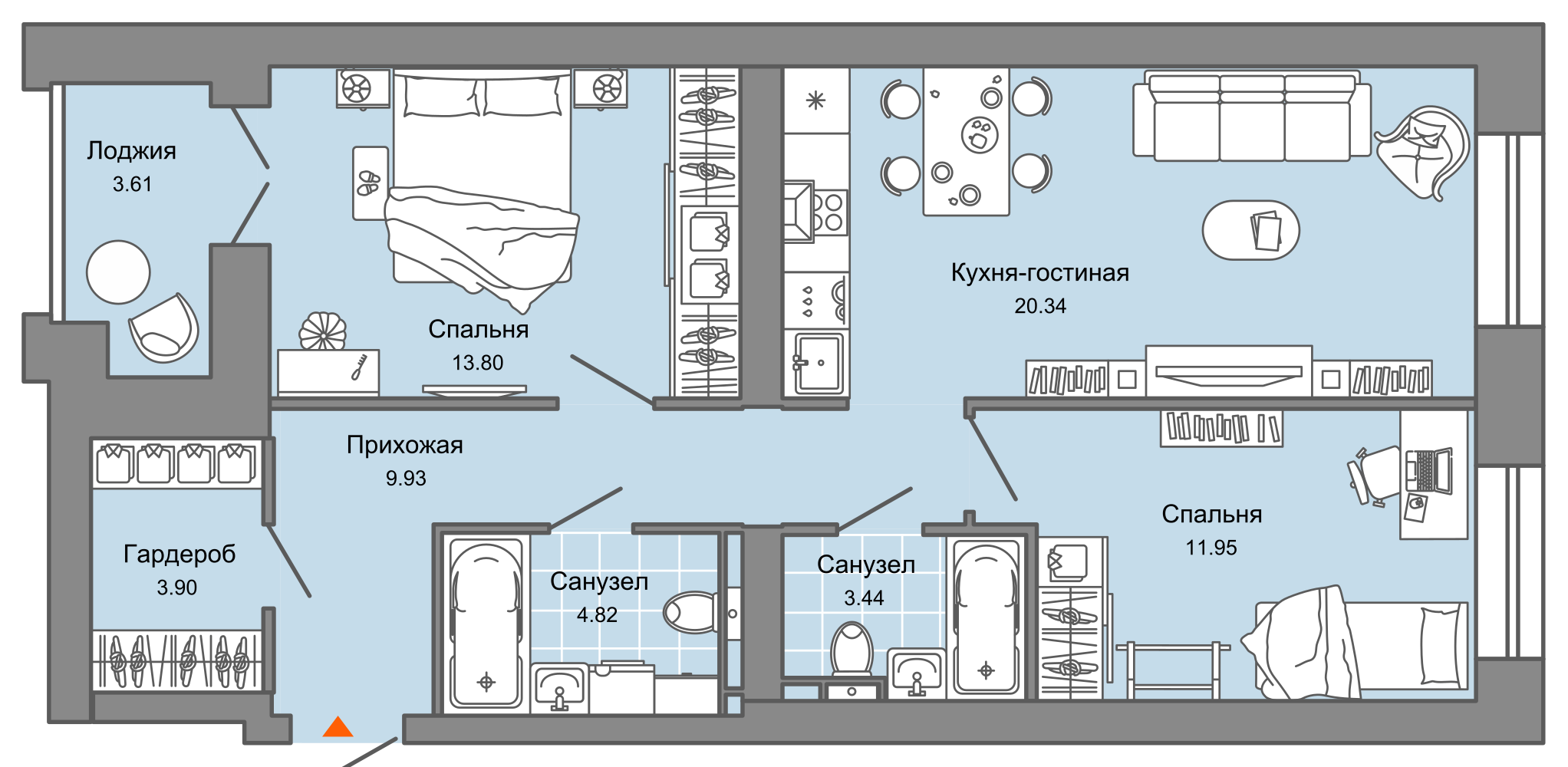 3-комнатная 71 м2 в ЖК ZNAK корпус null этаж 4