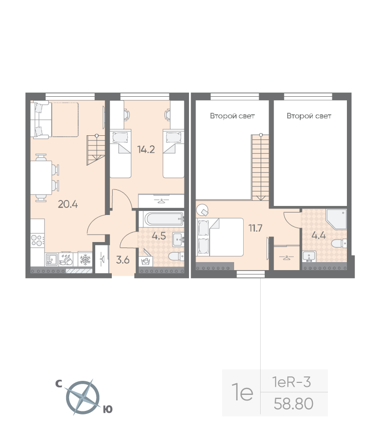 1-комнатная 58 м2 в ЖК Пулково Lake корпус null этаж 4