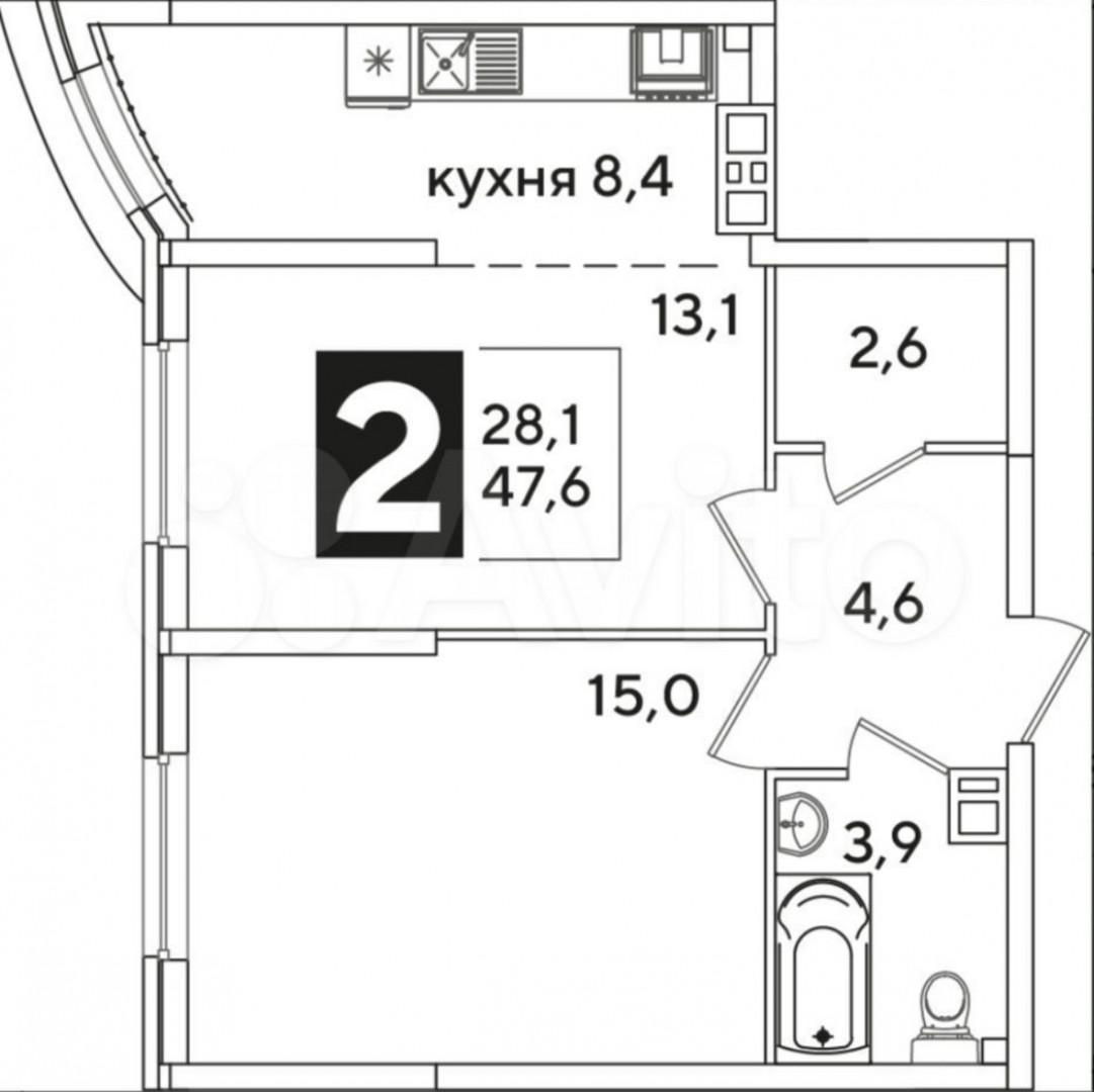 1-комнатная 47.6 м2 в ЖК undefined корпус null этаж 8